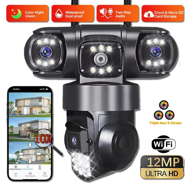 Cámara PULPO GRIS  WiFi PTZ Triple Lente